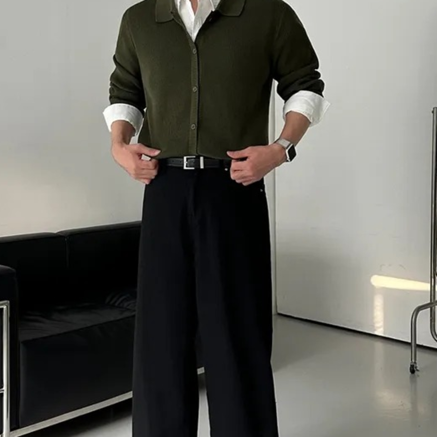 Muscle Soft Collar Ribbed Knit Cardigan