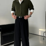 Muscle Soft Collar Ribbed Knit Cardigan