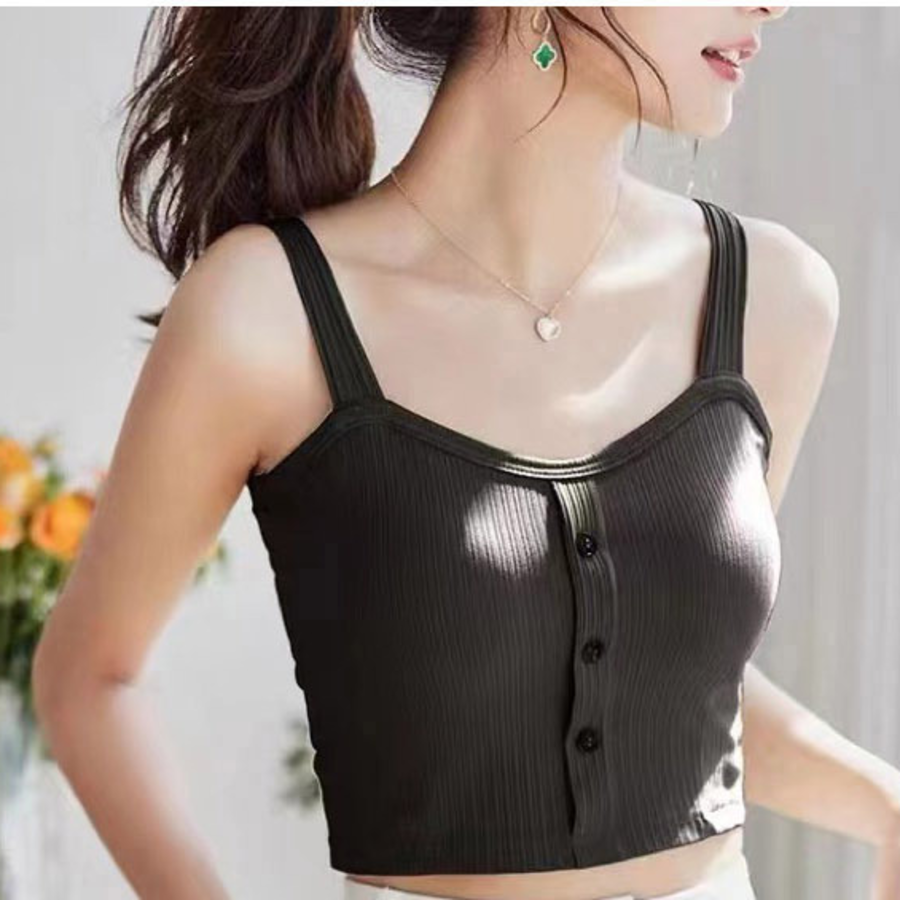 Daily Button Crop Tank with Built-In Bra