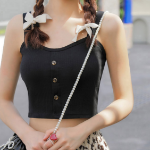 Daily Button Crop Tank with Built-In Bra