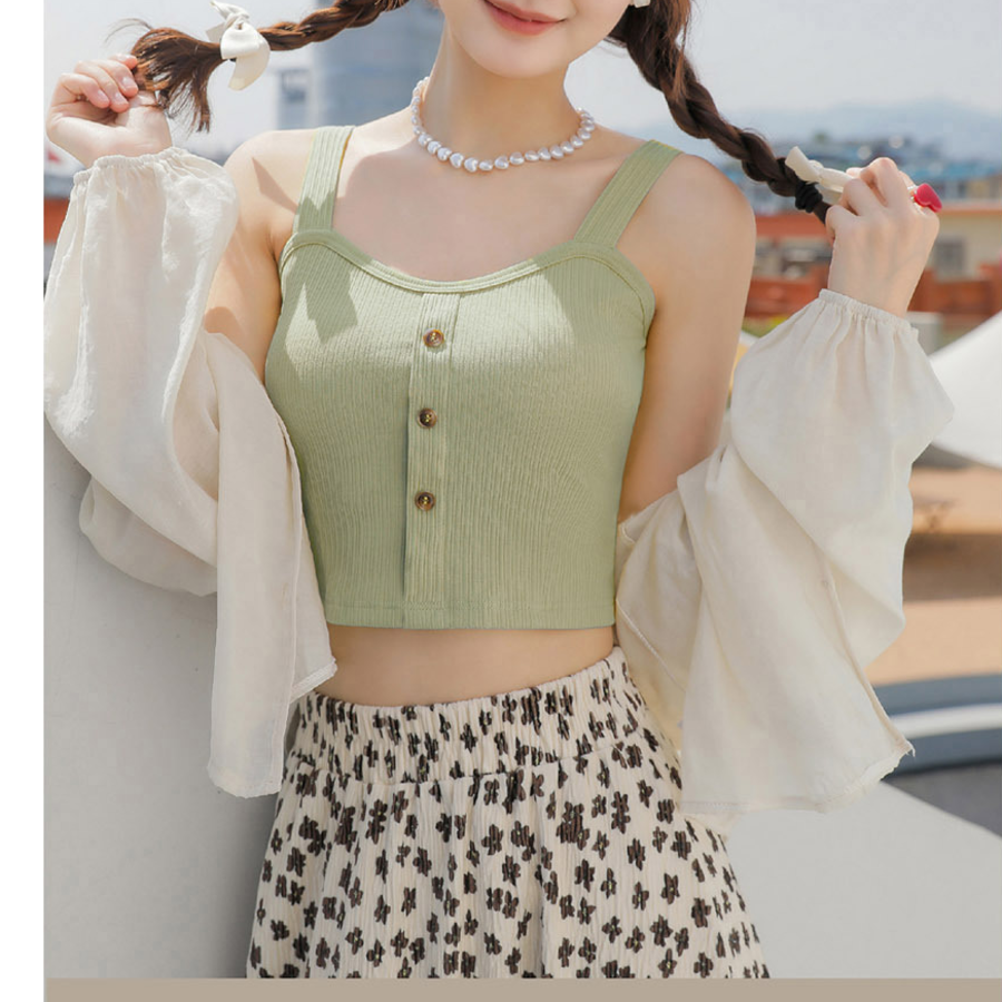 Daily Button Crop Tank with Built-In Bra