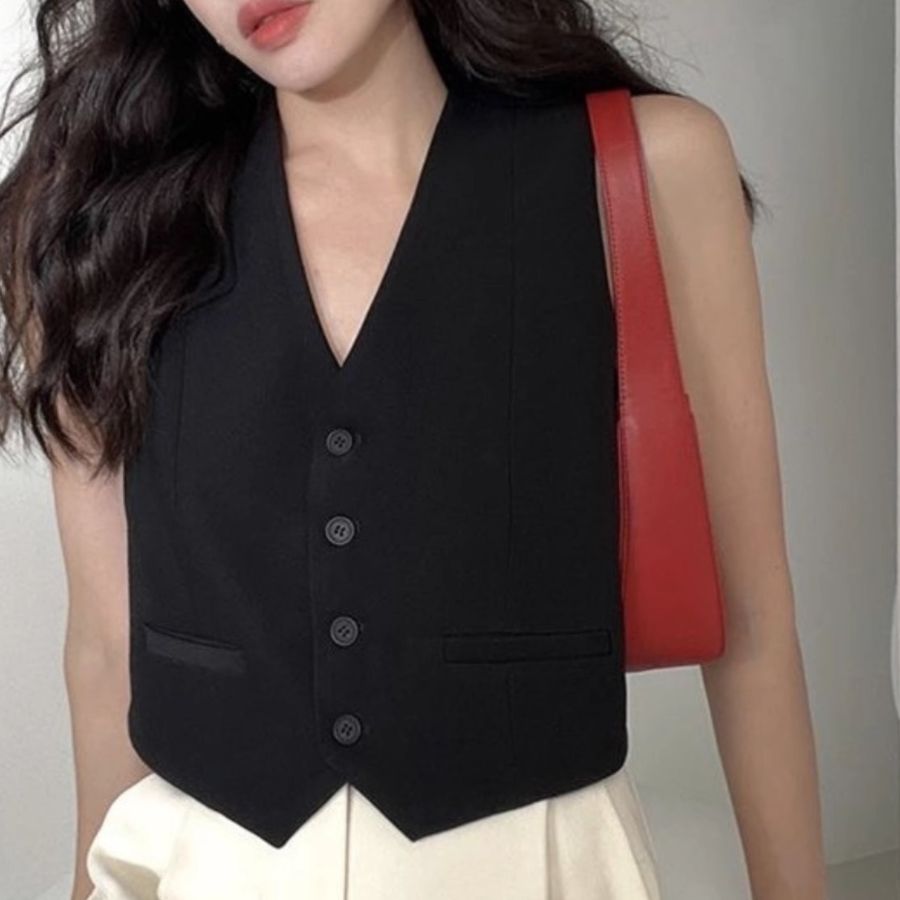 Classic V-Neck Button Crop Vest
