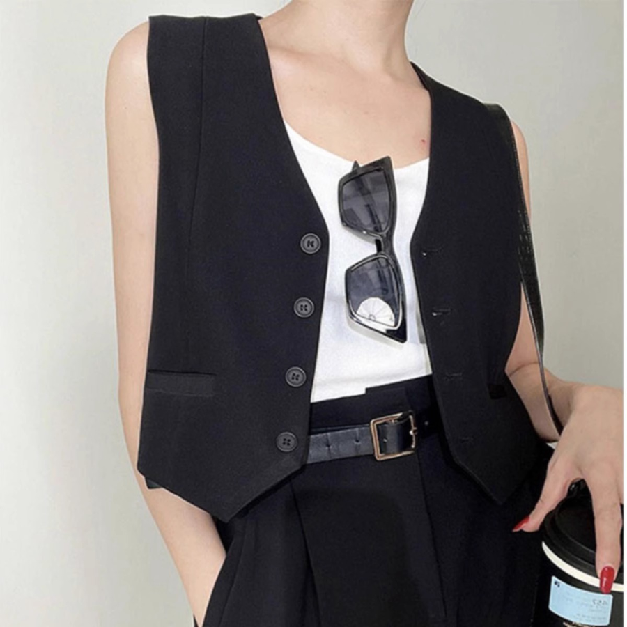 Classic V-Neck Button Crop Vest