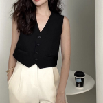 Classic V-Neck Button Crop Vest