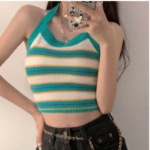 Stripe Adjustable Halter Neck Tank Top