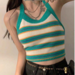 Stripe Adjustable Halter Neck Tank Top