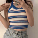 Stripe Adjustable Halter Neck Tank Top