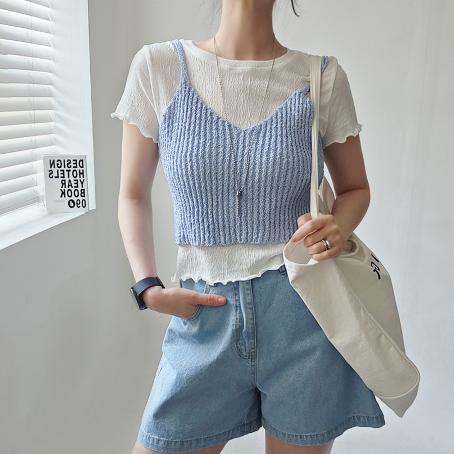 Summer Cropped Layered Knit Bustier Strap Tank Top