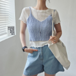 Summer Cropped Layered Knit Bustier Strap Tank Top