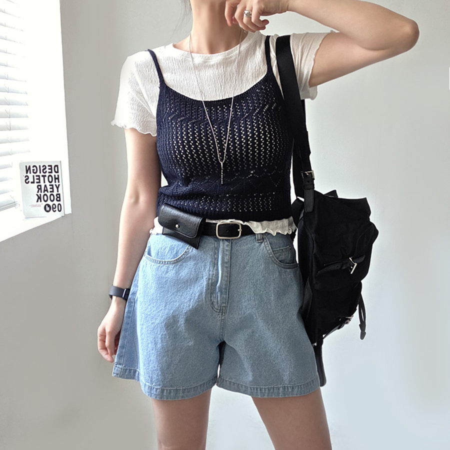 Summer Cropped Layered Knit Bustier Strap Tank Top
