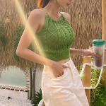 TS19939F Cable Knit Halter Tank Top