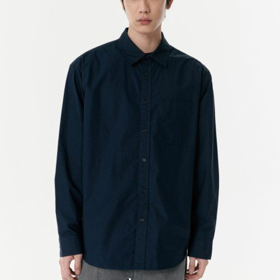 Relaxed Washed Poplin Shirt (Navy)