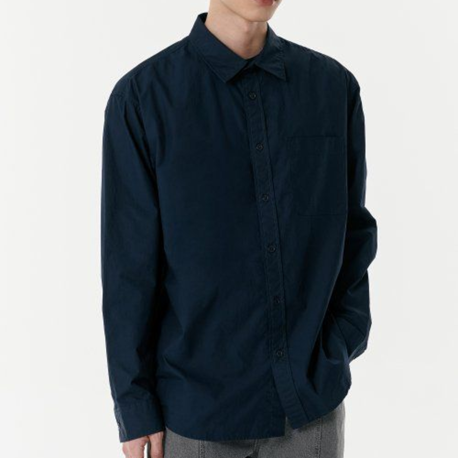 Relaxed Washed Poplin Shirt (Navy)