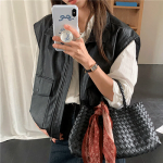 Boxy Fit Pocket Drop Shoulder Leather Vest