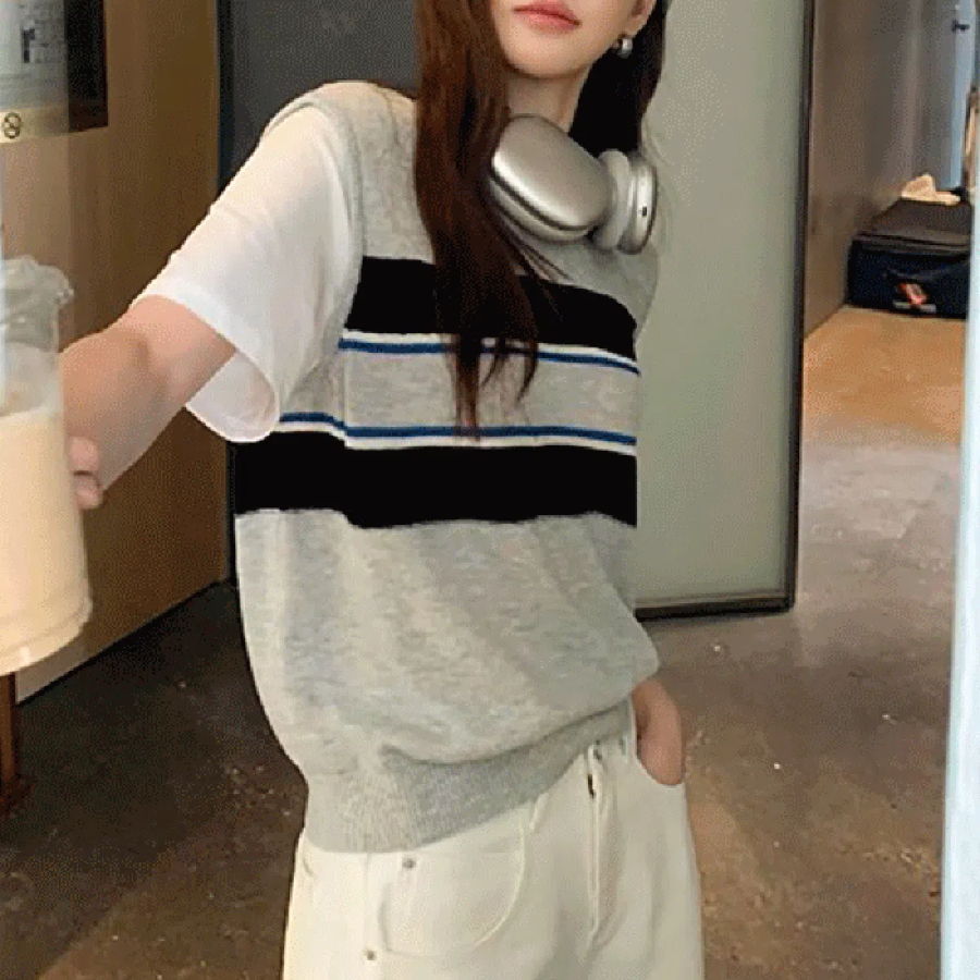 Binluck Layered Stripe Knit Vest
