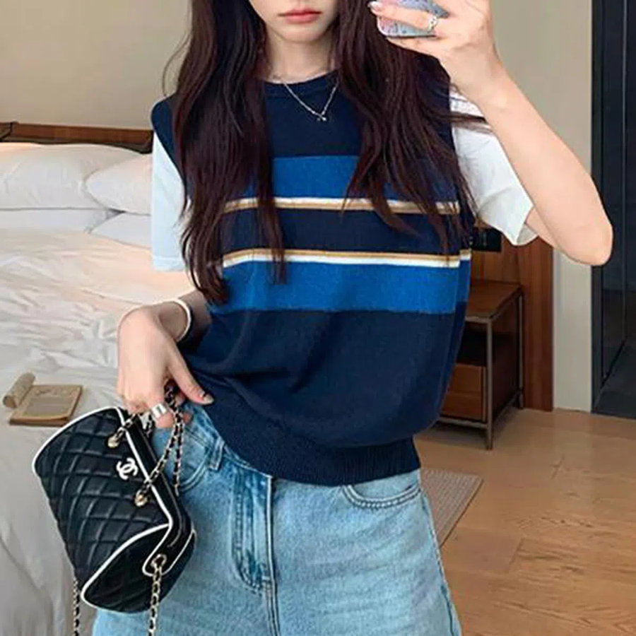 Binluck Layered Stripe Knit Vest