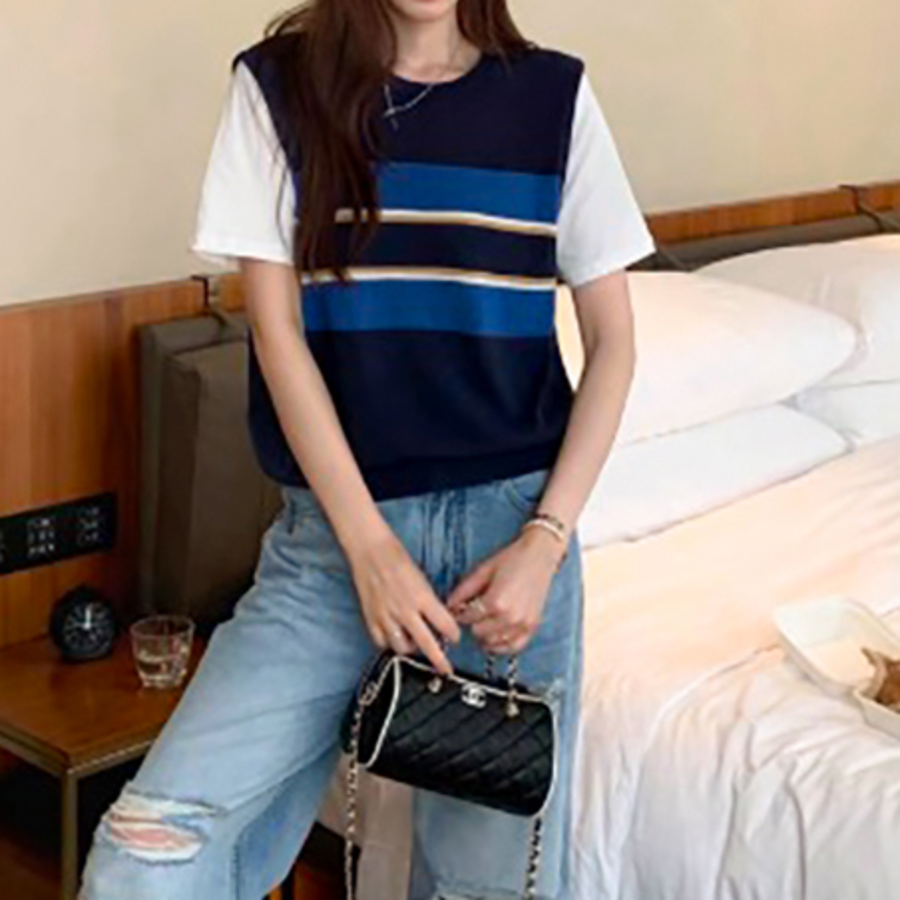 Binluck Layered Stripe Knit Vest