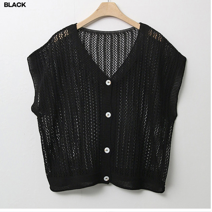 V-Neck Mesh Knit Vest