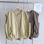 Zip-Up Vest with Embroidery and Shirring Volume