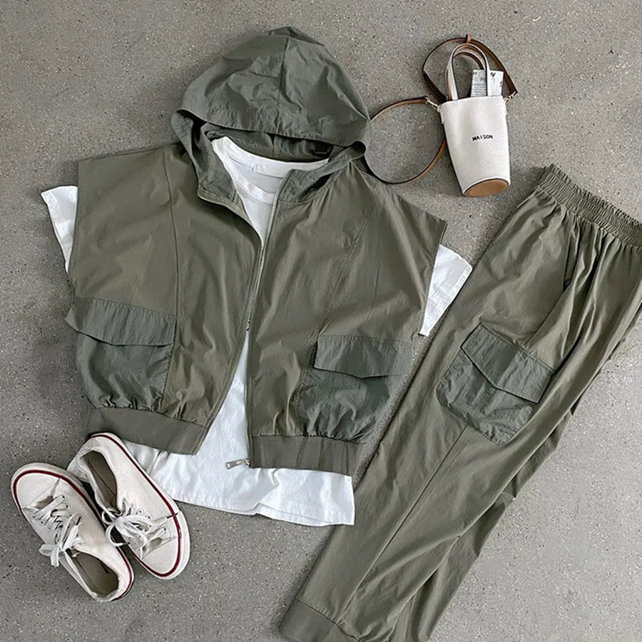 Color-Block Hooded Zip-Up Vest