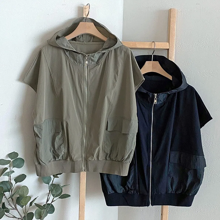 Color-Block Hooded Zip-Up Vest