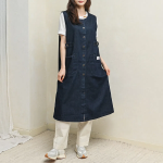 Round Open Denim Long Vest