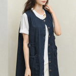 Round Open Denim Long Vest