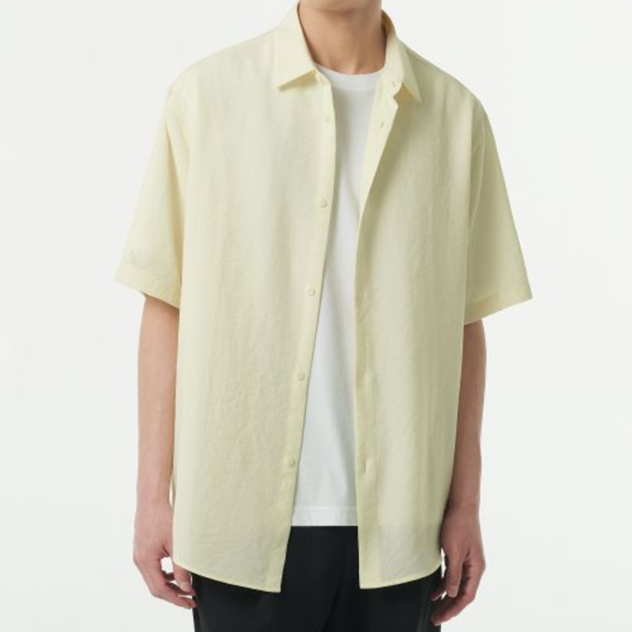 Relaxed Linen-Like Short Sleeve Shirt (Lemon)
