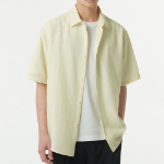 Relaxed Linen-Like Short Sleeve Shirt (Lemon)