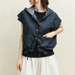 String Deep Blue Denim Hooded Vest