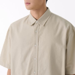 Oversized Oxford Short Sleeve Shirt (Light Beige)