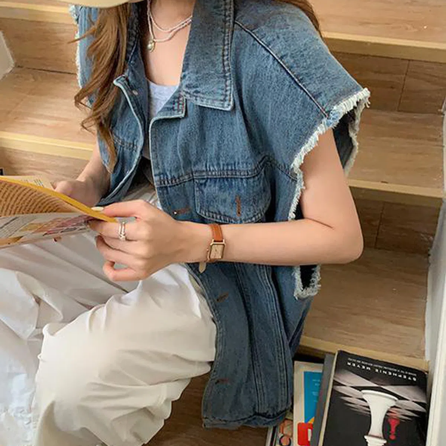 Liwood Medium Blue Vintage Denim Vest