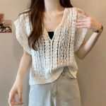 Crochet V-Neck Knit Vest