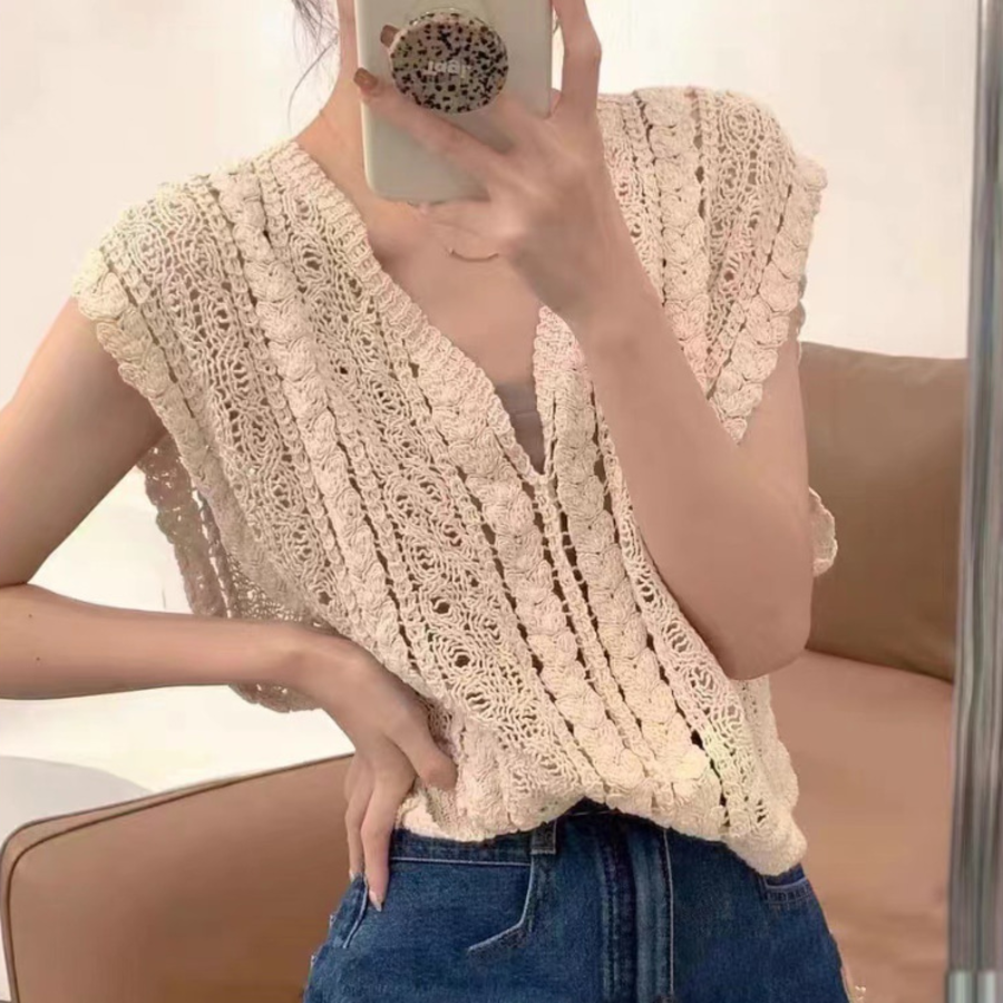 Crochet V-Neck Knit Vest