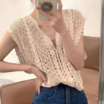 Crochet V-Neck Knit Vest