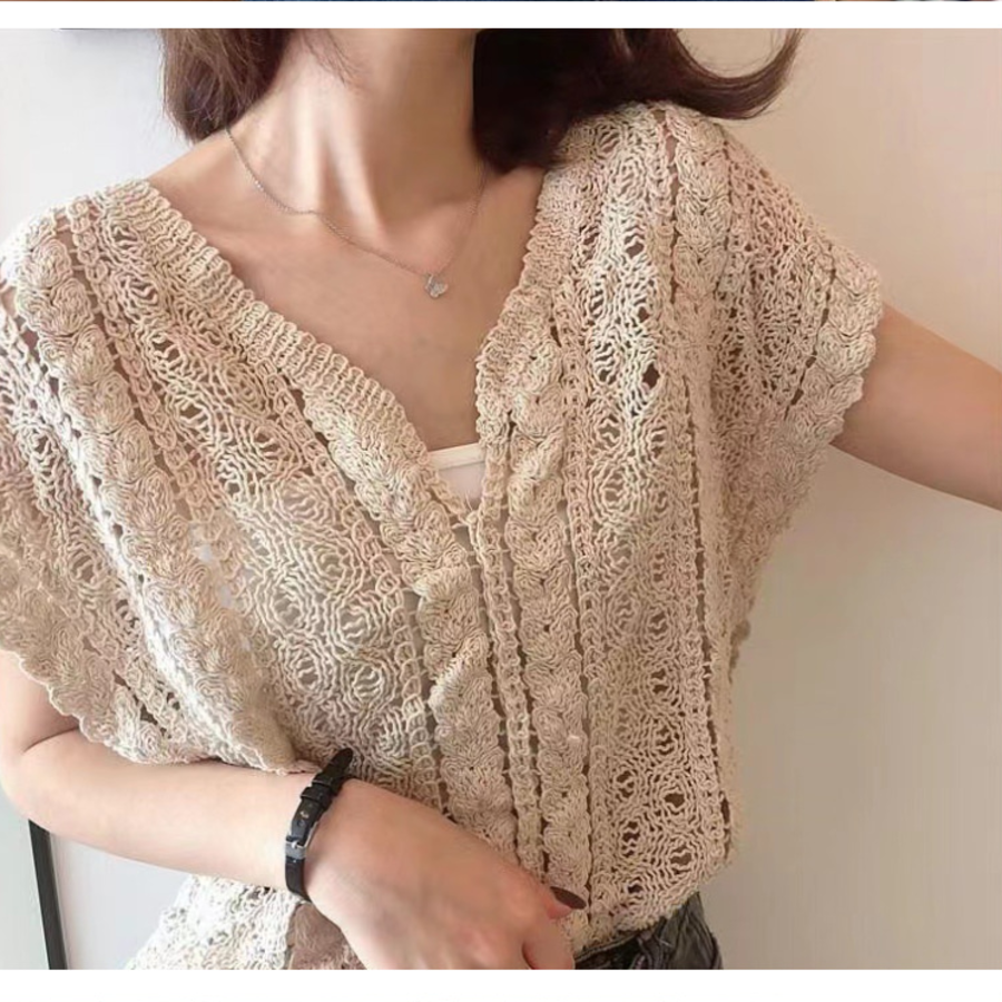 Crochet V-Neck Knit Vest