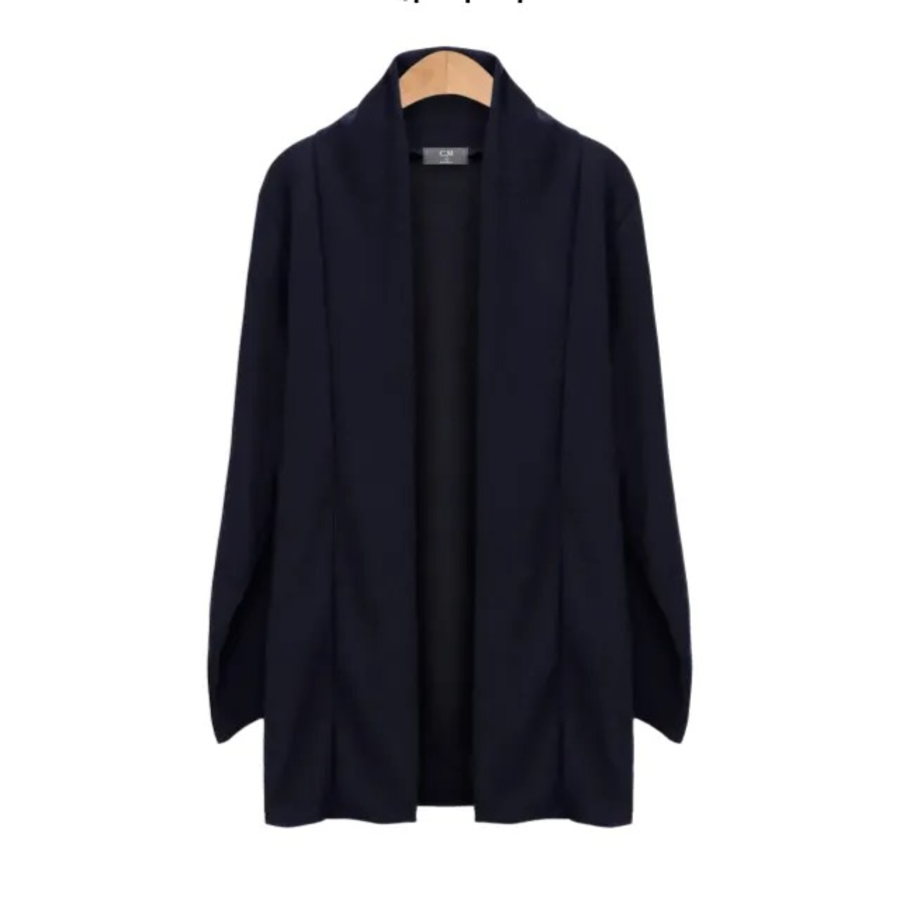 Open Shawl-Collar Stretch Knit Half-Long Cardigan