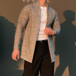 Open Shawl-Collar Stretch Knit Half-Long Cardigan