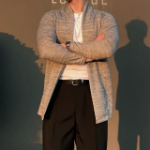 Open Shawl-Collar Stretch Knit Half-Long Cardigan