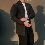 Open Shawl-Collar Stretch Knit Half-Long Cardigan