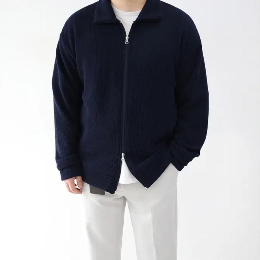 Oversized Two-Way Collar Knit Zip-Up Cardigan