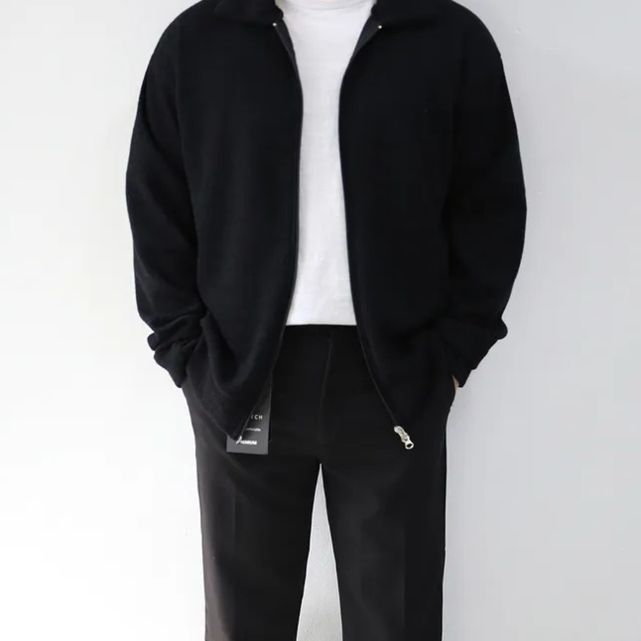 Oversized Two-Way Collar Knit Zip-Up Cardigan