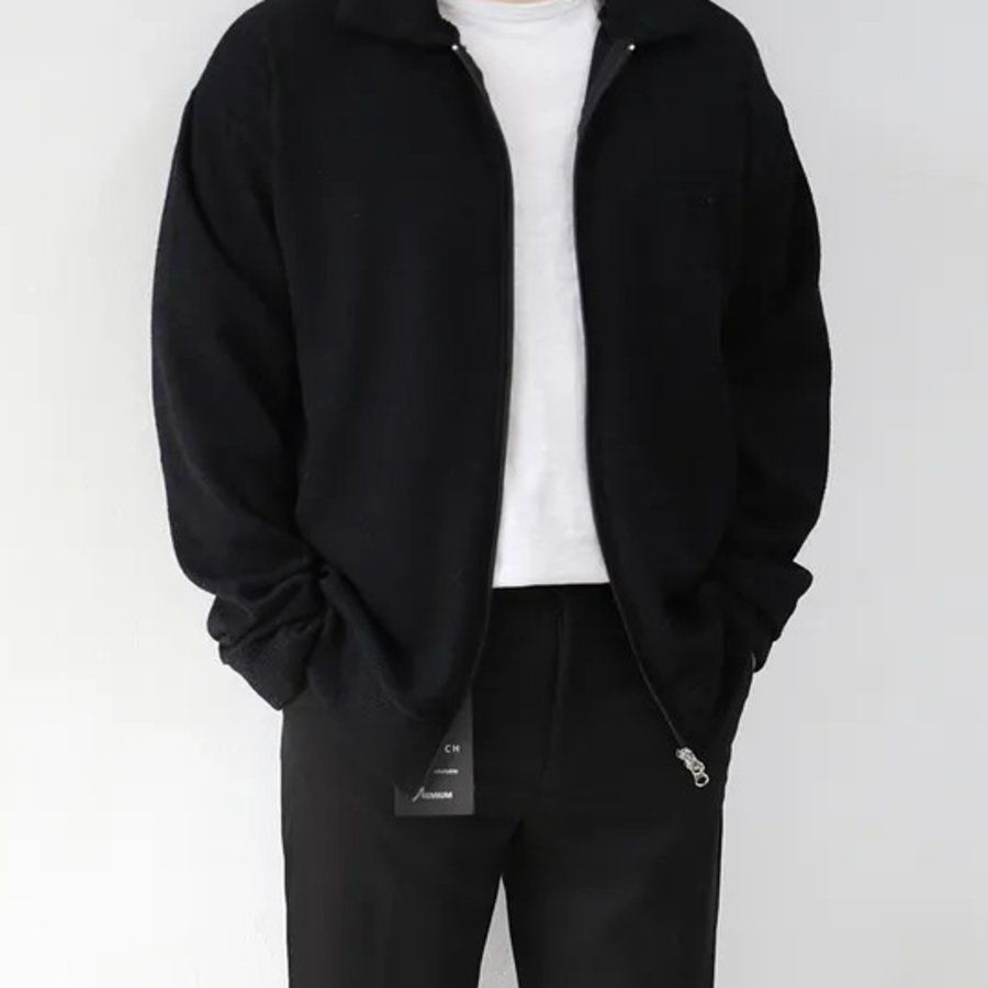 Oversized Two-Way Collar Knit Zip-Up Cardigan