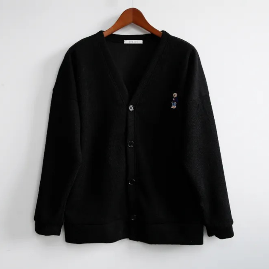 Men's Plus-Size Ribbed Embroidered Mid-Season Cardigan