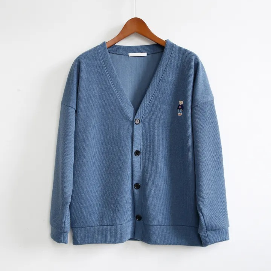 Men's Plus-Size Ribbed Embroidered Mid-Season Cardigan