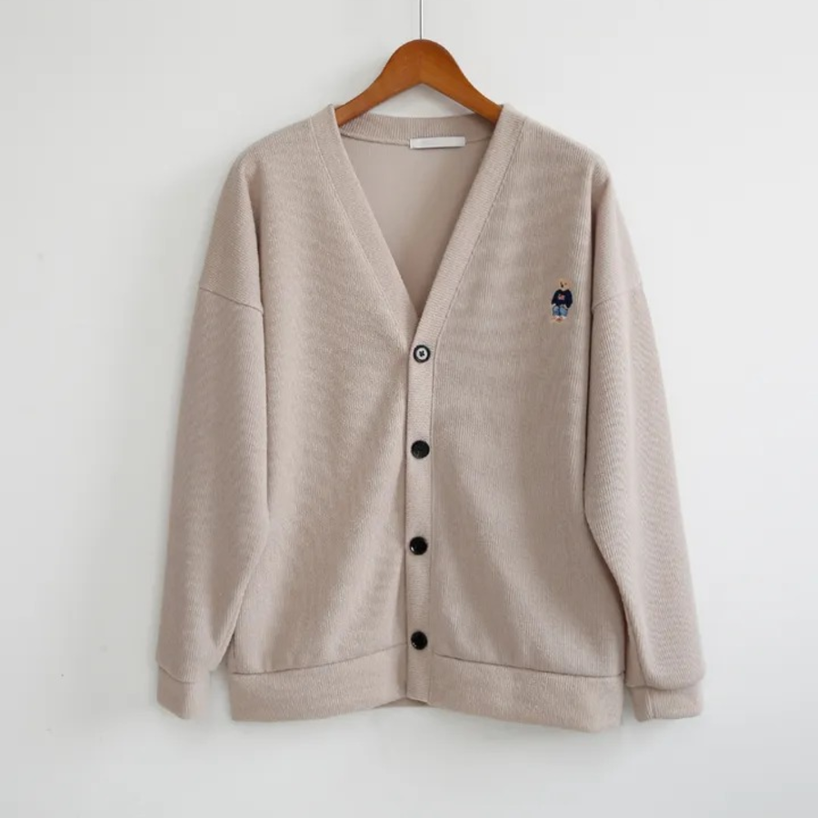 Men's Plus-Size Ribbed Embroidered Mid-Season Cardigan