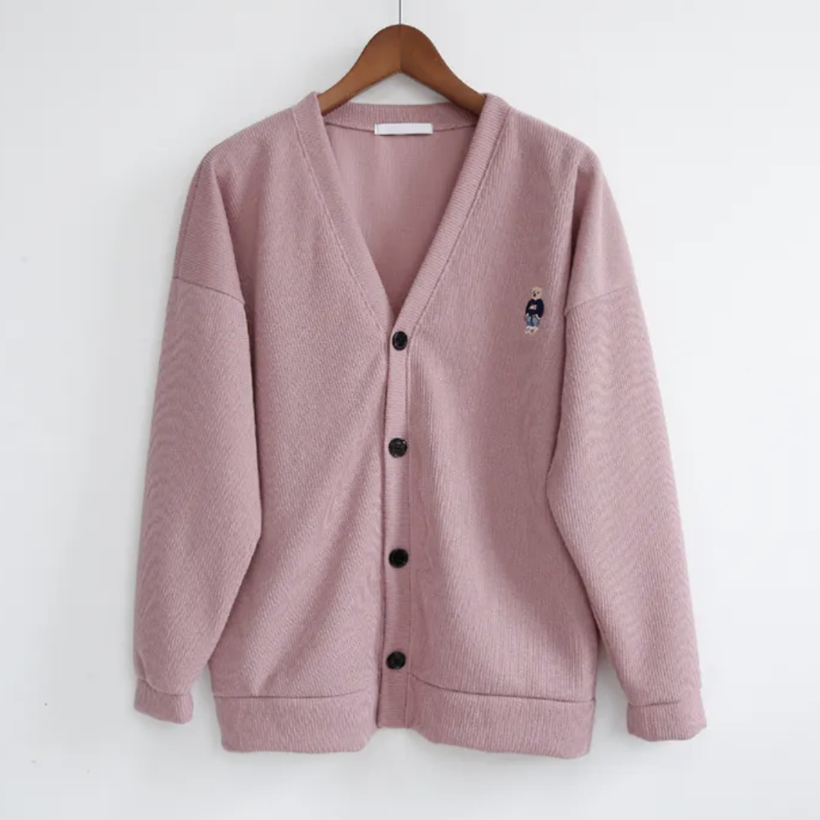 Men's Plus-Size Ribbed Embroidered Mid-Season Cardigan