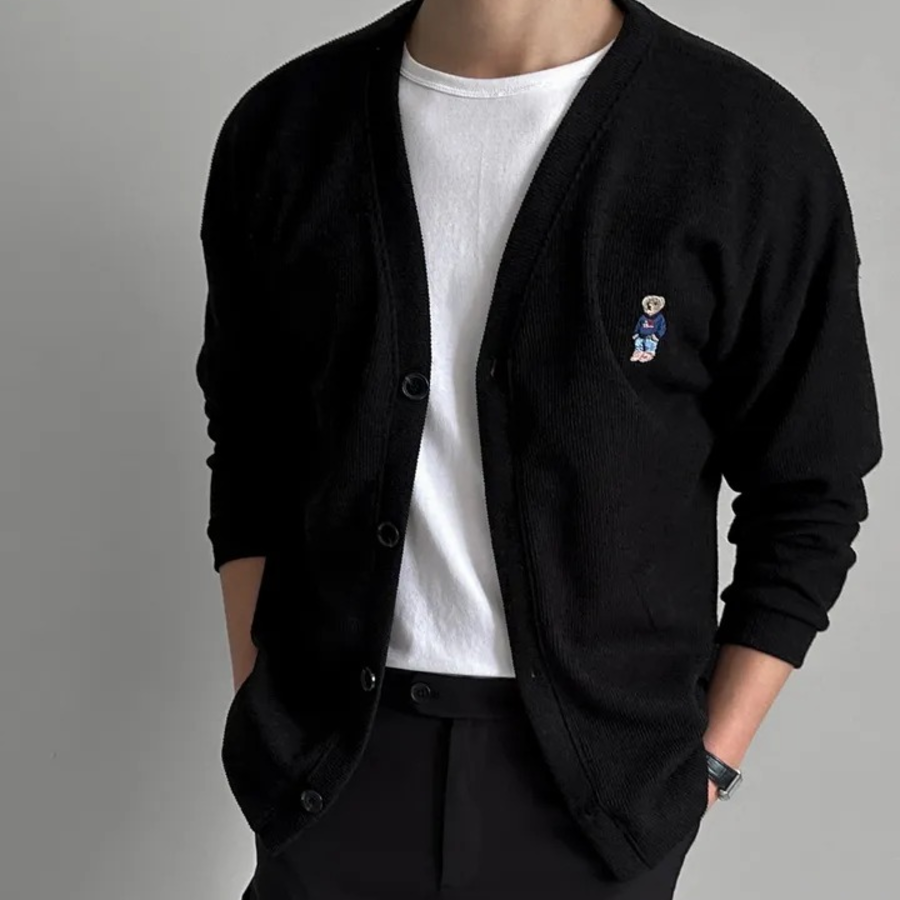 Men's Plus-Size Ribbed Embroidered Mid-Season Cardigan