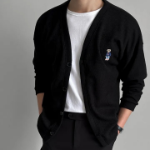 Men's Plus-Size Ribbed Embroidered Mid-Season Cardigan