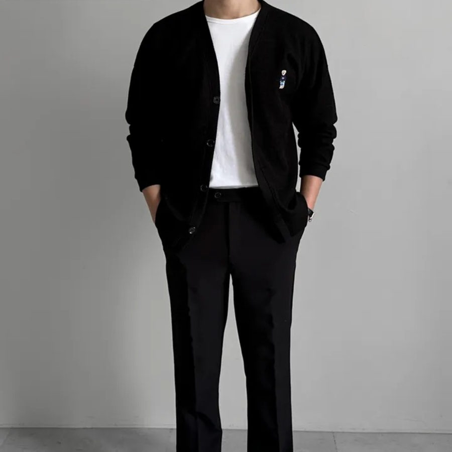 Men's Plus-Size Ribbed Embroidered Mid-Season Cardigan
